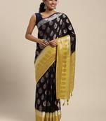 Black woven art silk saree with blouse
