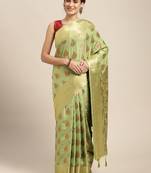 Green woven art silk saree with blouse