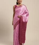 Pink woven art silk saree with blouse