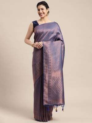 Blue woven art silk saree with blouse 1