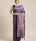 Blue woven art silk saree with blouse