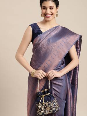 Blue woven art silk saree with blouse 2