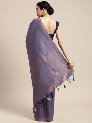 Blue woven art silk saree with blouse 3