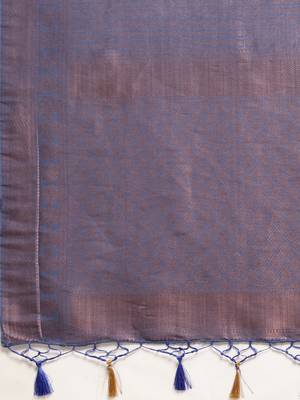 Blue woven art silk saree with blouse 4