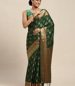 Green woven art silk saree with blouse