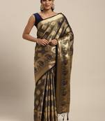 Navy blue woven art silk saree with blouse