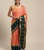 Pink woven art silk saree with blouse
