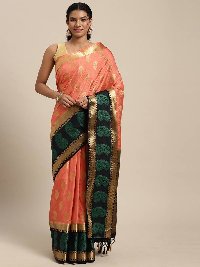Pink woven art silk saree with blouse