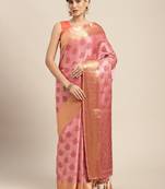 Pink woven art silk saree with blouse