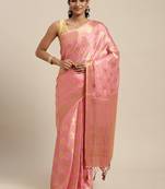 Pink woven crepe saree with blouse