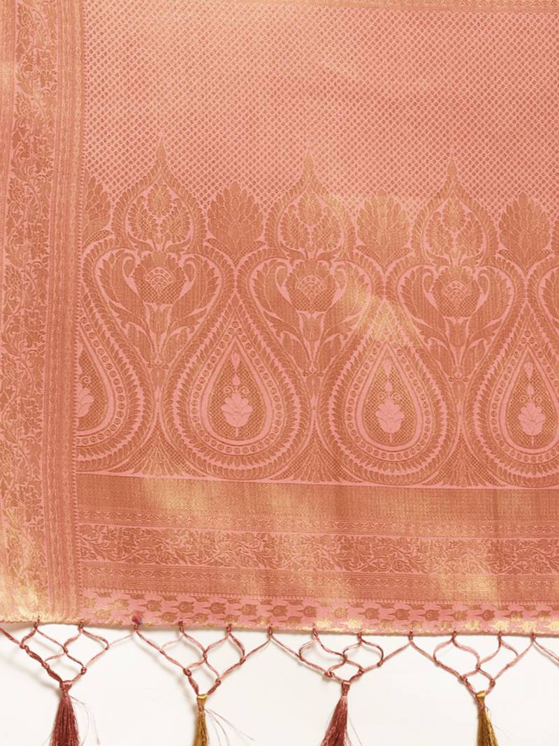 Pink woven crepe saree with blouse