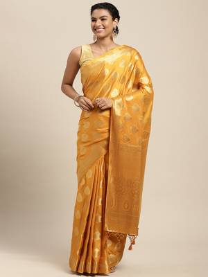 Gold woven crepe saree with blouse 1