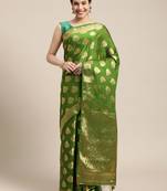 Green woven crepe saree with blouse