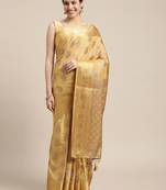 Yellow woven art silk saree with blouse