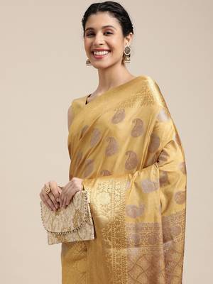 Yellow woven art silk saree with blouse 2