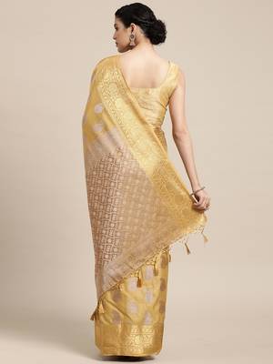 Yellow woven art silk saree with blouse 3