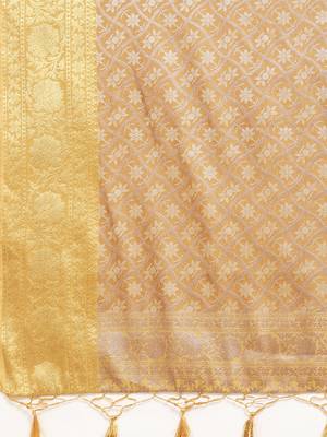 Yellow woven art silk saree with blouse 4