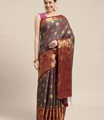 Purple woven art silk saree with blouse