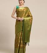 Green woven art silk saree with blouse
