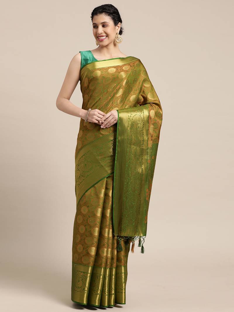 Green woven art silk saree with blouse