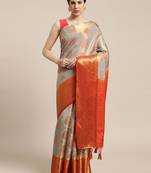 Grey woven art silk saree with blouse