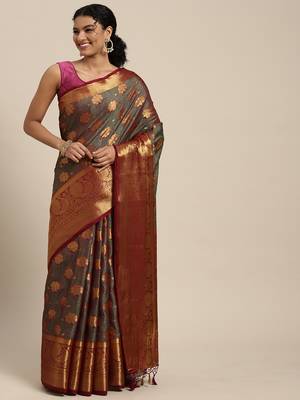 Purple woven art silk saree with blouse 1