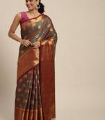 Purple woven art silk saree with blouse