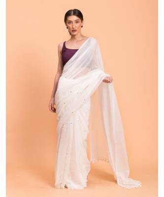 Suta White Embellished Sequins Pure Cotton Saree 1