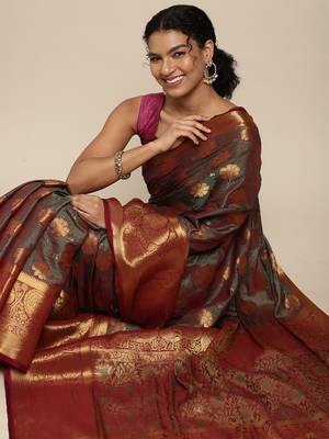 Purple woven art silk saree with blouse 2