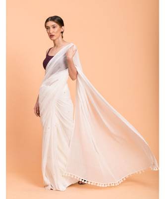 Suta White Embellished Sequins Pure Cotton Saree 4