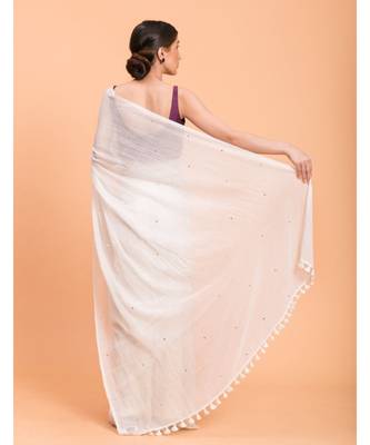 Suta White Embellished Sequins Pure Cotton Saree 5