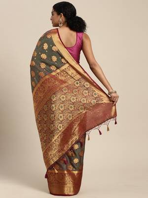 Purple woven art silk saree with blouse 3