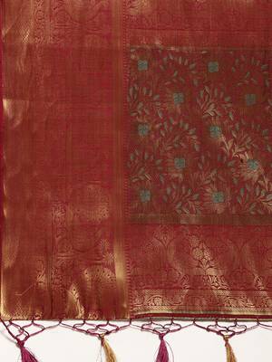 Purple woven art silk saree with blouse 4