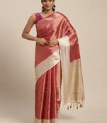 Pink woven art silk saree with blouse