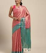 Pink woven art silk saree with blouse