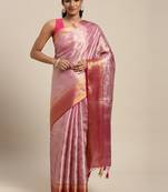 Pink woven art silk saree with blouse