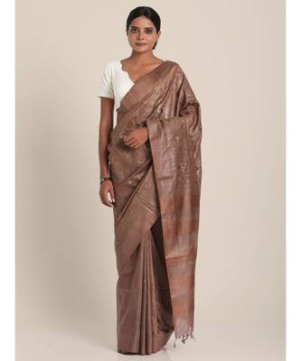 Suta Brown Machine Embroidered Poly-Nylon Saree 1