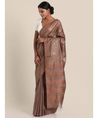 Suta Brown Machine Embroidered Poly-Nylon Saree 3