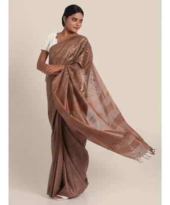 Suta Brown Machine Embroidered Poly-Nylon Saree 5