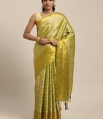 Dark green woven art silk saree with blouse