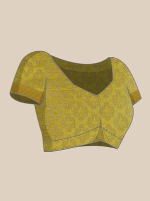 Dark green woven art silk saree with blouse 5