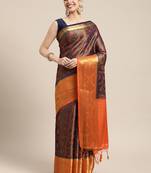 Navy blue woven art silk saree with blouse
