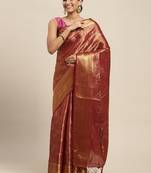 Maroon woven art silk saree with blouse