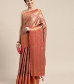 Pink woven art silk saree with blouse