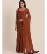 Suta Rust Brown Solid Pure Cotton Embroidered Scallops Border Saree