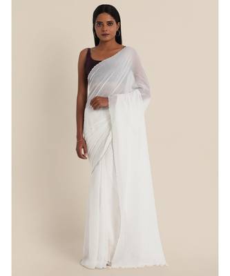 Suta White Pure Cotton Embroidered Scallops Border Saree 1