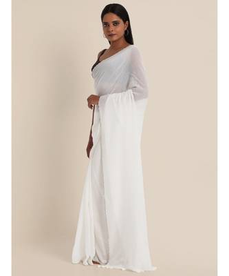 Suta White Pure Cotton Embroidered Scallops Border Saree 3