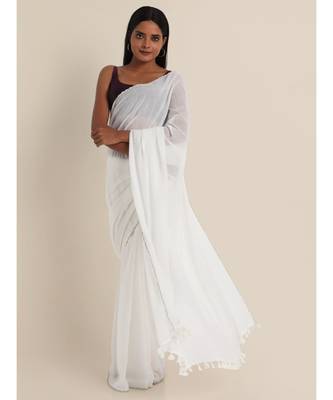 Suta White Pure Cotton Embroidered Scallops Border Saree 5
