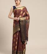 Navy blue woven art silk saree with blouse