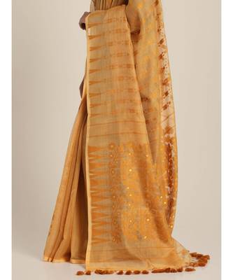 Suta Women Mustard Yellow Jacquard Handloom Saree 2